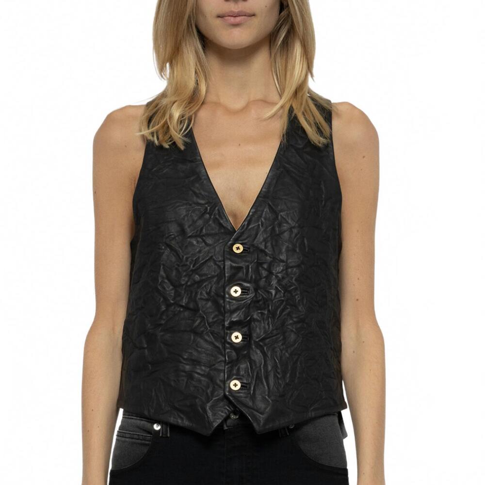 NEW ZADIG & VOLTAIRE emilie crinkled leather vest in noir